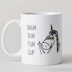 Handmade mug ~ “SHU DUH FUH CUP” w/a smiling unicorn - NIB